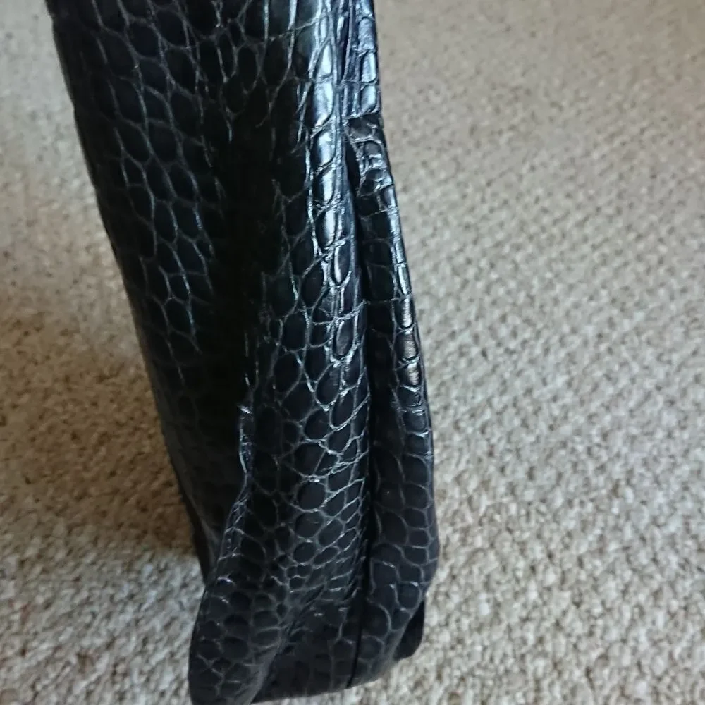 FURLA croc Embossed Leather Bag in black